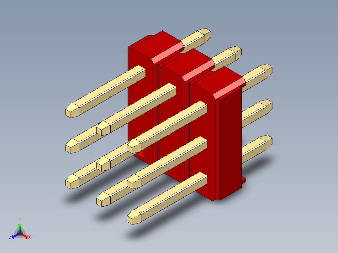 彩色公头100mil（2.54mm）系列-DS1021_red_3x03p_100mil_Type1_rev1.0正等轴测图