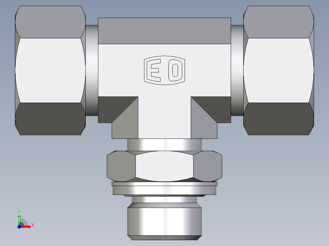 卡套式工业通用硬管接头EO_Adjustable_locknut_branch_tee_TEE15ZLMCF前视图