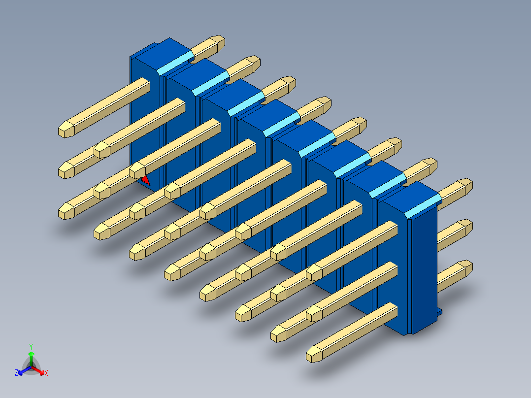 彩色公头100mil（2.54mm）系列-DS1021_blue_3x08p_100mil_Type1_rev1.0正等轴测图