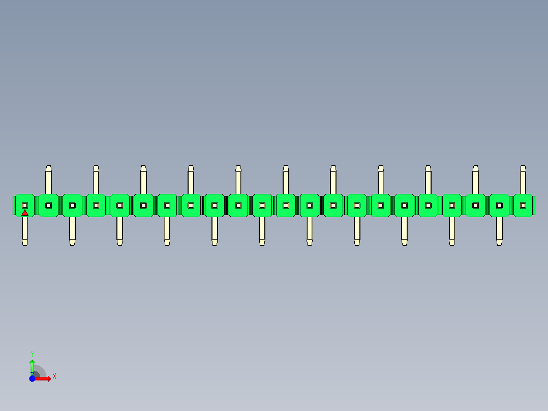 彩色公排针 100mil 2.54mm 系列-DS1022_green_22p_100mil_Type_SMT_R2_rev1.0前视图
