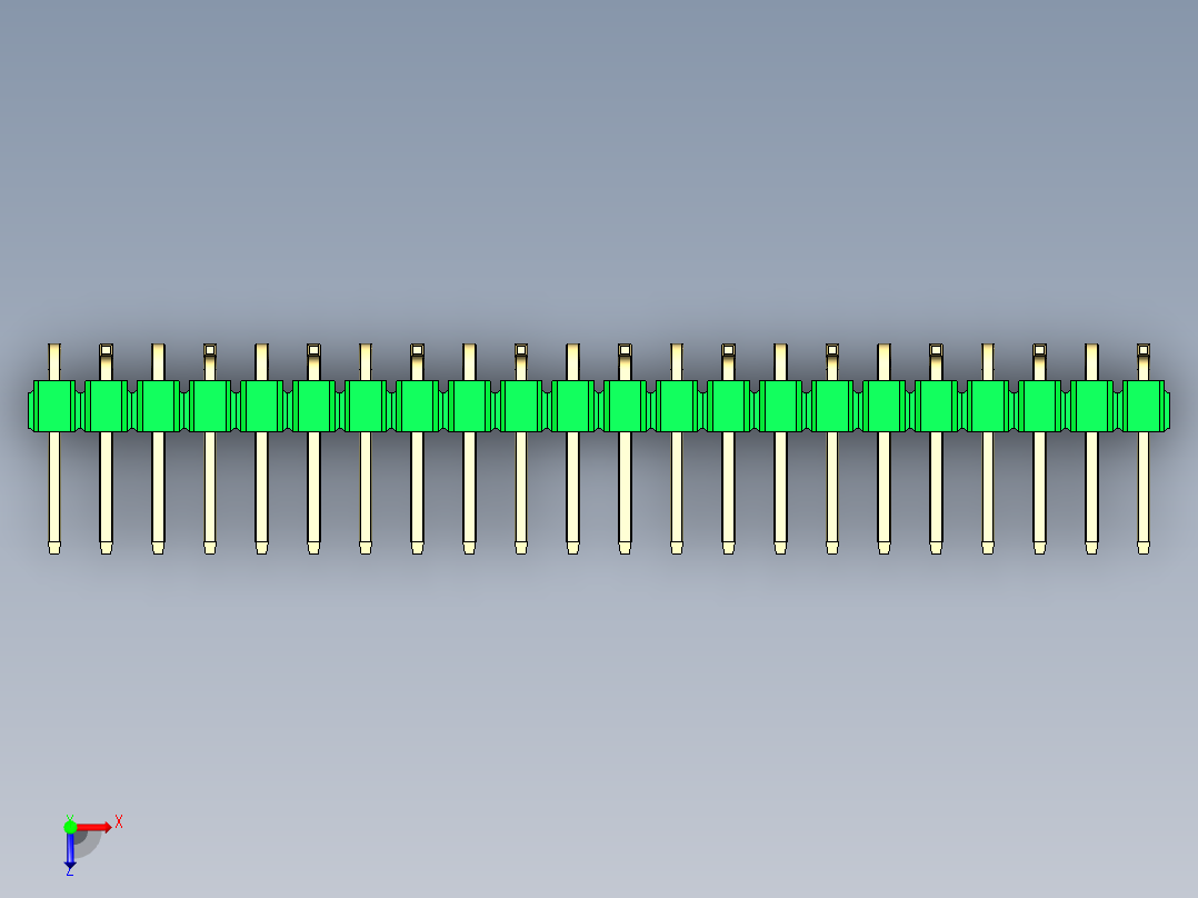 彩色公排针 100mil 2.54mm 系列-DS1022_green_22p_100mil_Type_SMT_R2_rev1.0俯视图
