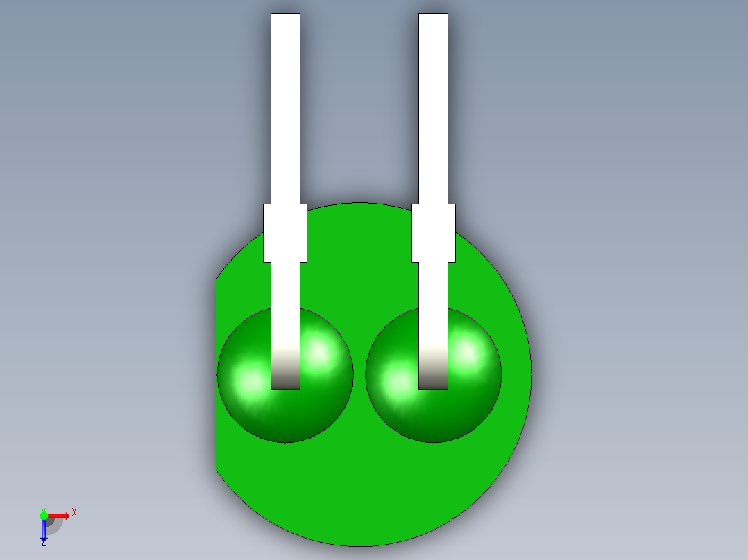 LED的5毫米通孔直角PCB。型号版本1和2的区别在于阳极和阴极的位置俯视图