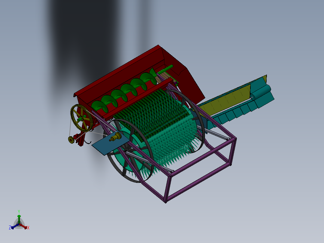 打瓜收获机设计（含三维SW模型+CAD图纸+说明书）正等轴测图