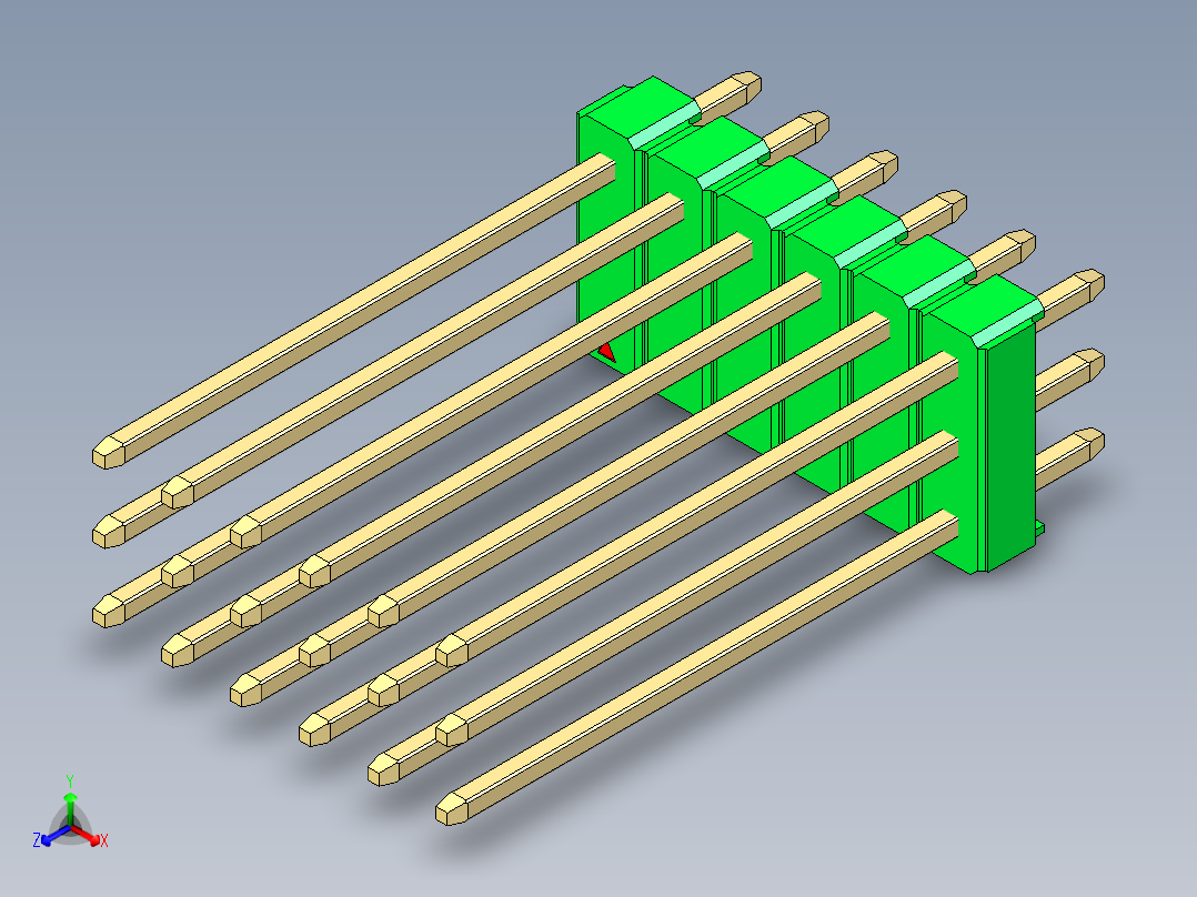 彩色公头100mil（2.54mm）系列-DS1021_green_3x06p_100mil_Type19_rev1.0正等轴测图