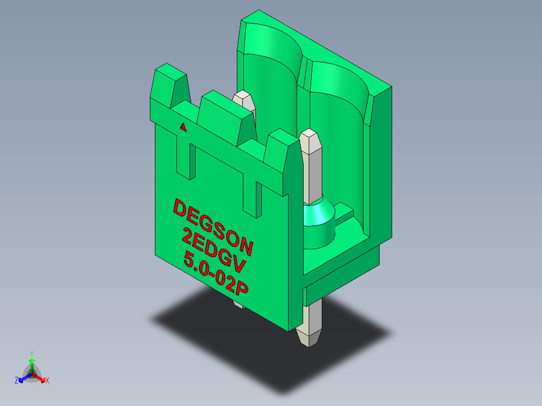 DEGSON 2EDG 系列 5.0mm 可插拔接线端子组-2EDGV-5.0-02P-14-00AH正等轴测图