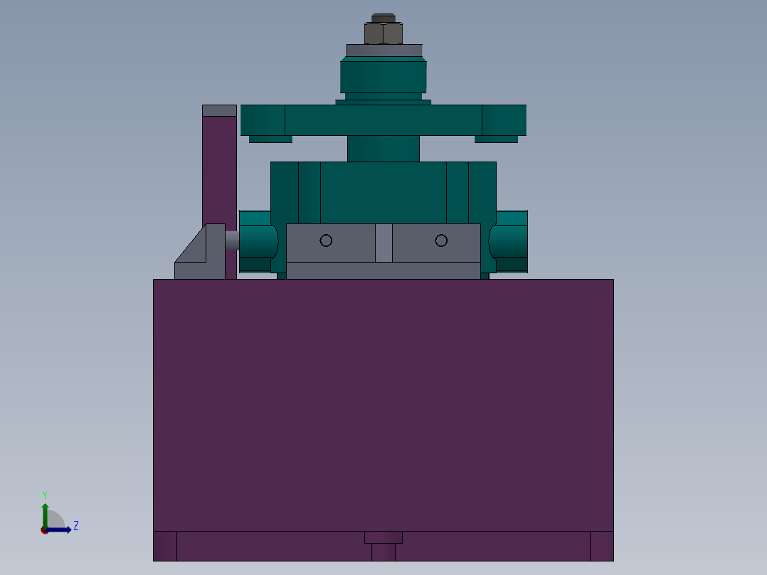 1G107--A型齿轮油泵泵体安装板底面铣夹具设计（气动夹具+三维）左视图