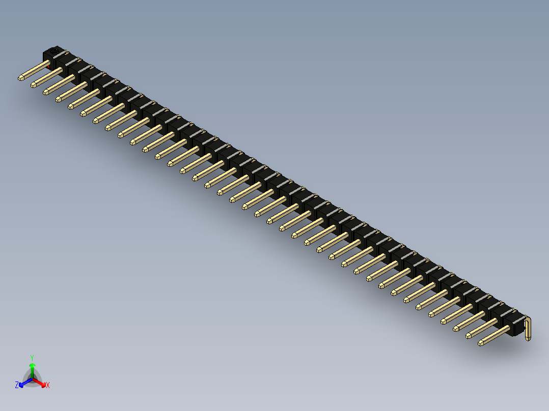 彩色公排针 100mil 2.54mm 系列-DS1022_black_1x38p_100mil_TypeD_rev1.0正等轴测图