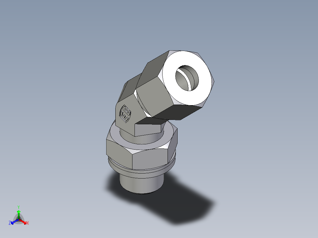 卡套式工业通用硬管接头EO_Adjustable_locknut_45_deg_elbow_VEE08ZLRCF正等轴测图