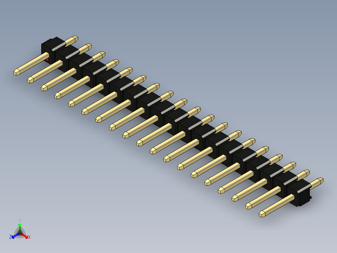 彩色公头100mil（2.54mm）系列-DS1021_black_1x19p_100mil_Type1_rev1.0正等轴测图
