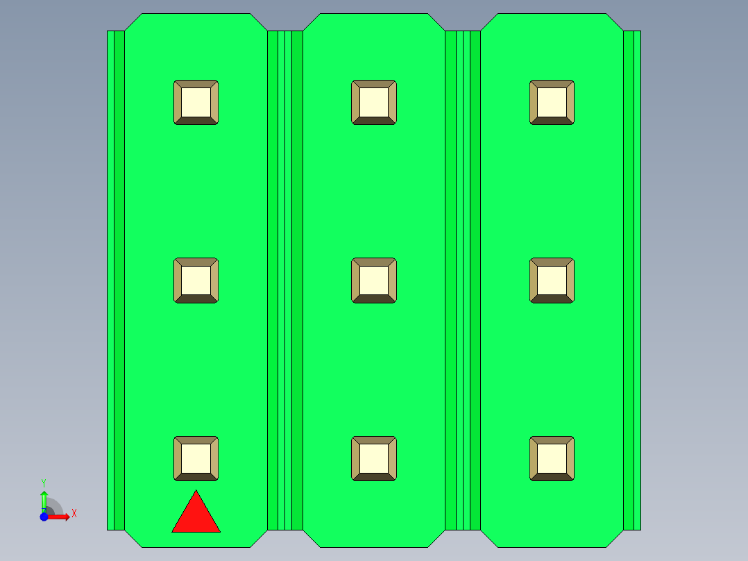 彩色公头100mil（2.54mm）系列-DS1021_green_3x03p_100mil_Type43_rev1.0前视图