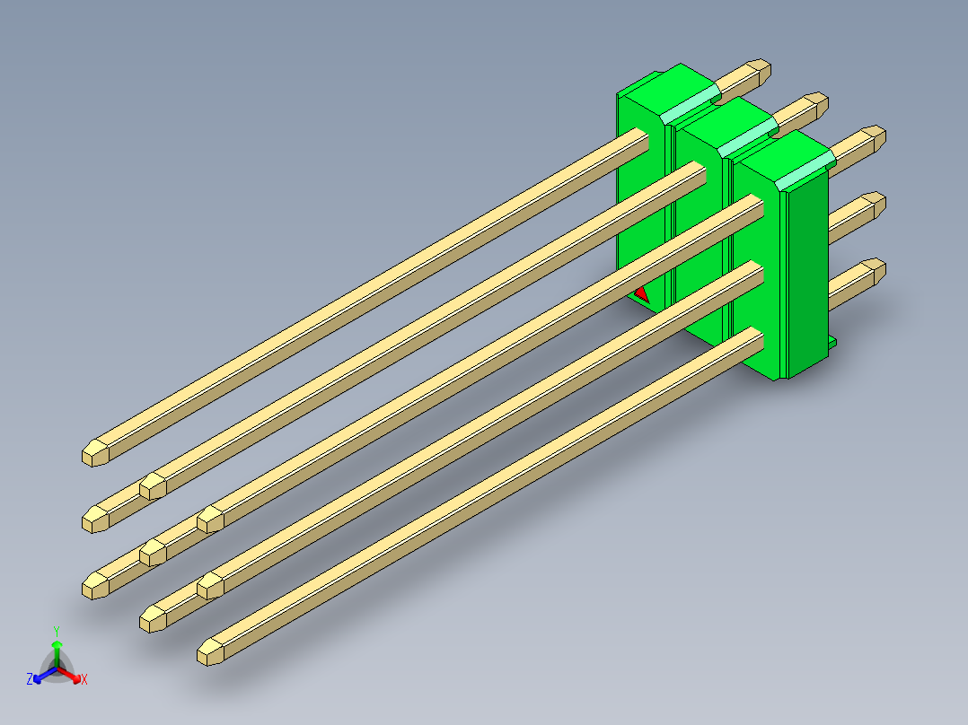 彩色公头100mil（2.54mm）系列-DS1021_green_3x03p_100mil_Type43_rev1.0正等轴测图
