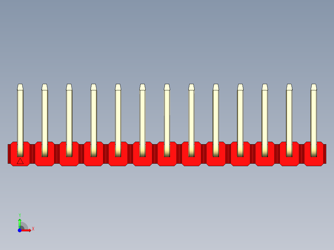 彩色公排针 100mil 2.54mm 系列-DS1022_red_13p_100mil_TypeU_rev1.0前视图