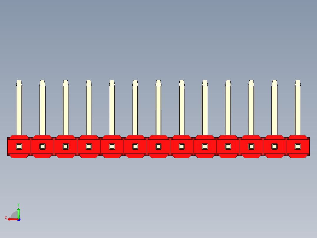彩色公排针 100mil 2.54mm 系列-DS1022_red_13p_100mil_TypeU_rev1.0后视图