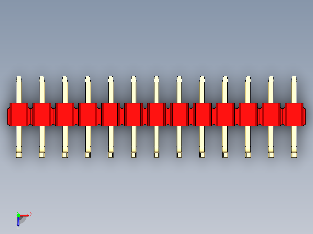彩色公排针 100mil 2.54mm 系列-DS1022_red_13p_100mil_TypeU_rev1.0俯视图