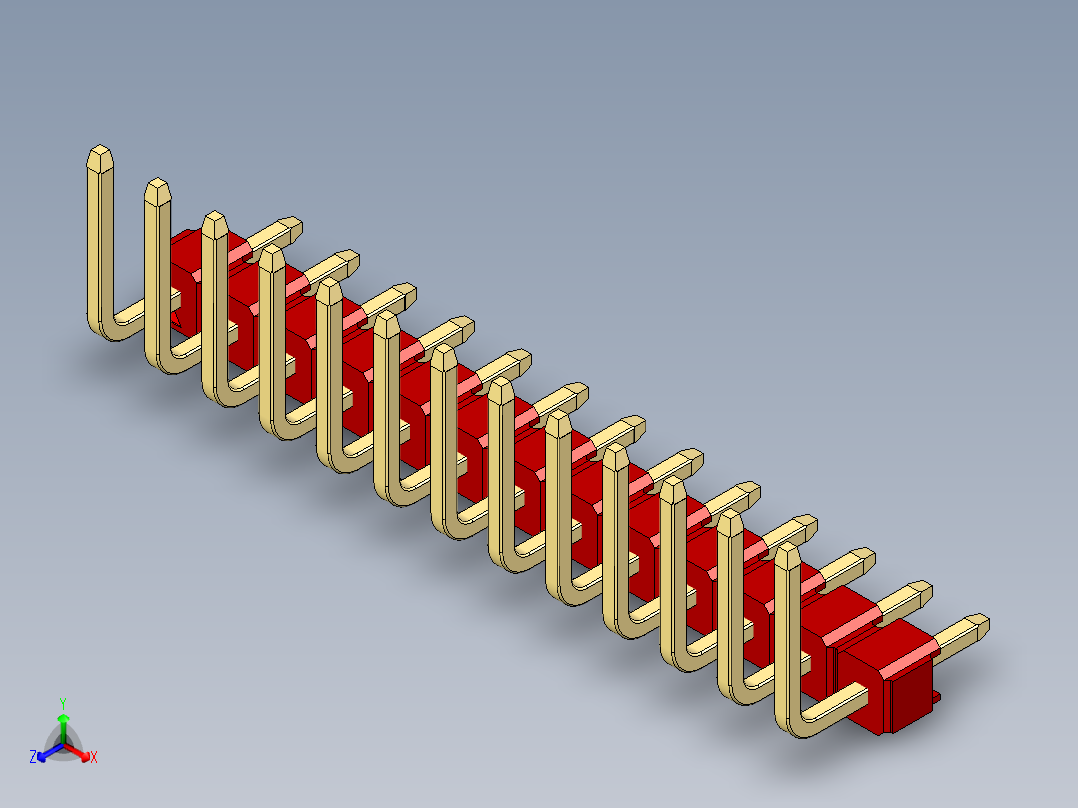 彩色公排针 100mil 2.54mm 系列-DS1022_red_13p_100mil_TypeU_rev1.0正等轴测图