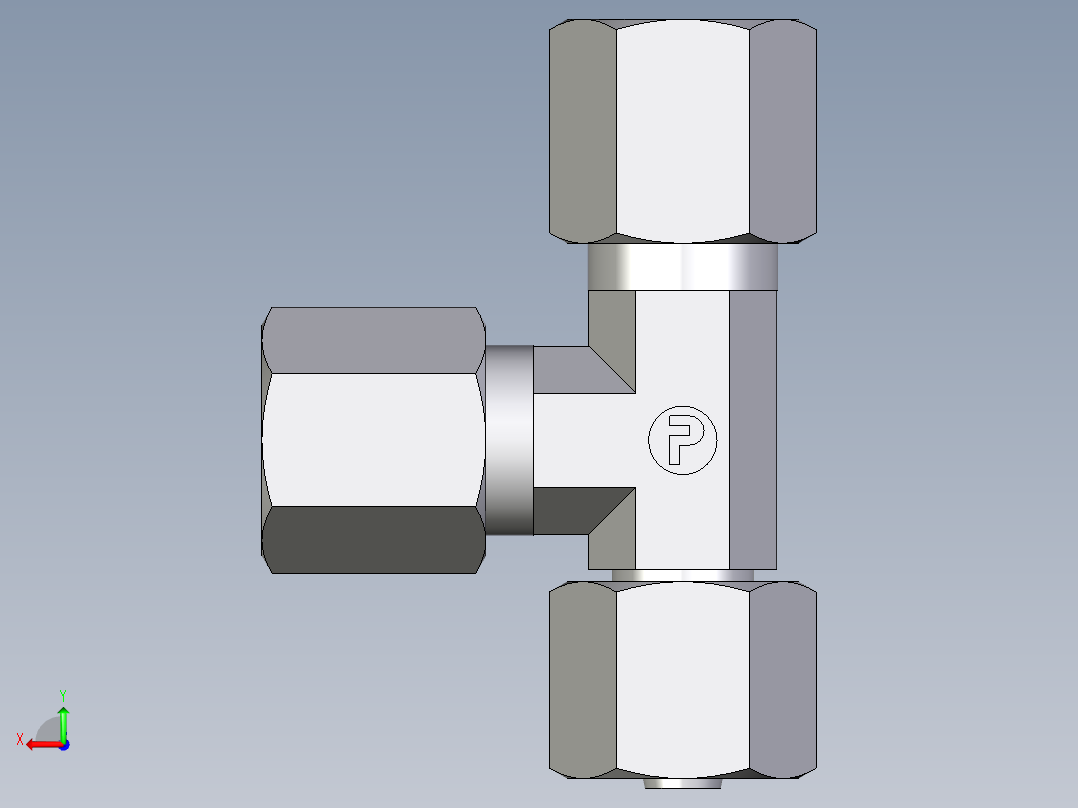 卡套式工业通用硬管接头EO_Swivel_nut_run_tee_EL06SCF后视图