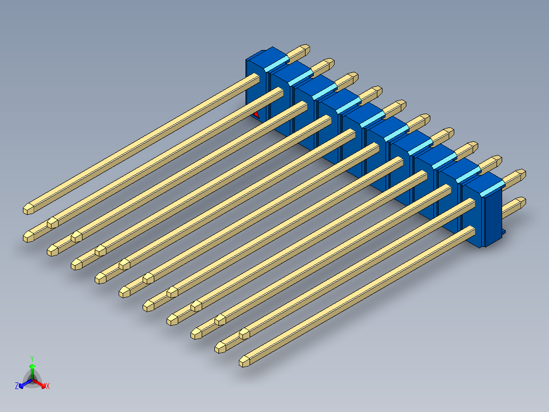 彩色公头100mil（2.54mm）系列-DS1021_blue_2x10p_100mil_Type43_rev1.0正等轴测图
