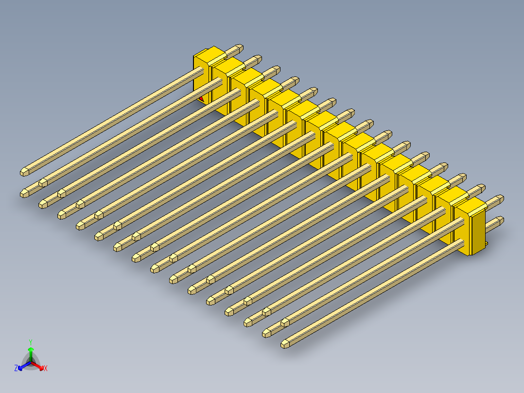 彩色公头100mil（2.54mm）系列-DS1021_yellow_2x15p_100mil_Type43_rev1.0正等轴测图
