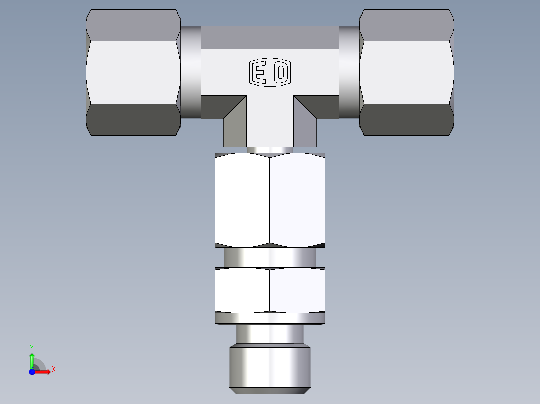 卡套式工业通用硬管接头EO_Assembled_adjustable_standpipe_branch_tee_EVT08SM71前视图
