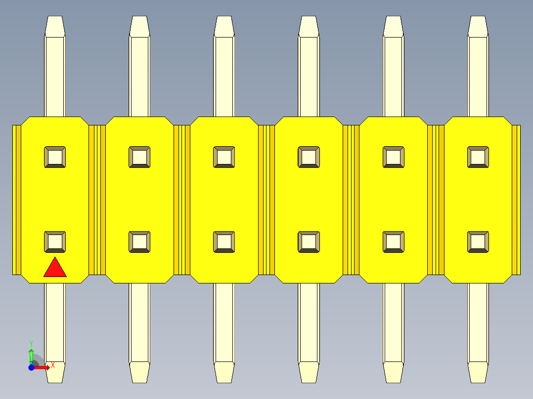 彩色公排针 100mil 2.54mm 系列-DS1022_yellow_12p_100mil_TypeSMT_rev1.0前视图