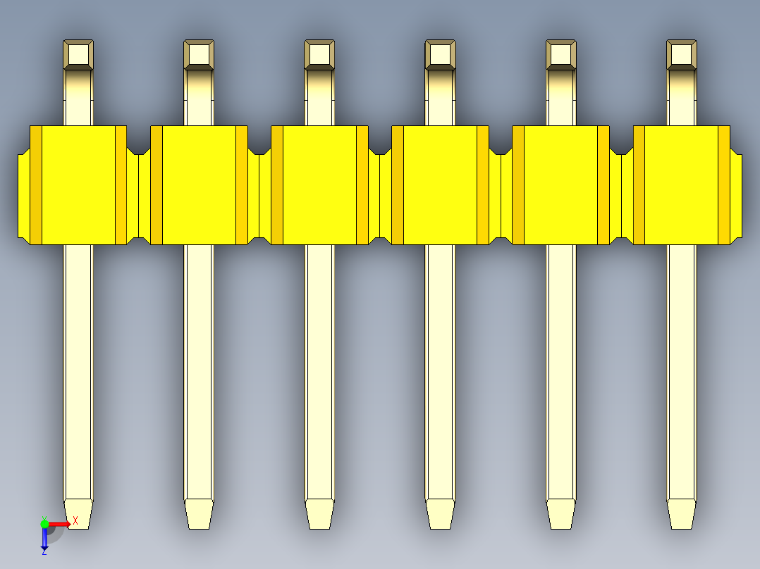 彩色公排针 100mil 2.54mm 系列-DS1022_yellow_12p_100mil_TypeSMT_rev1.0俯视图