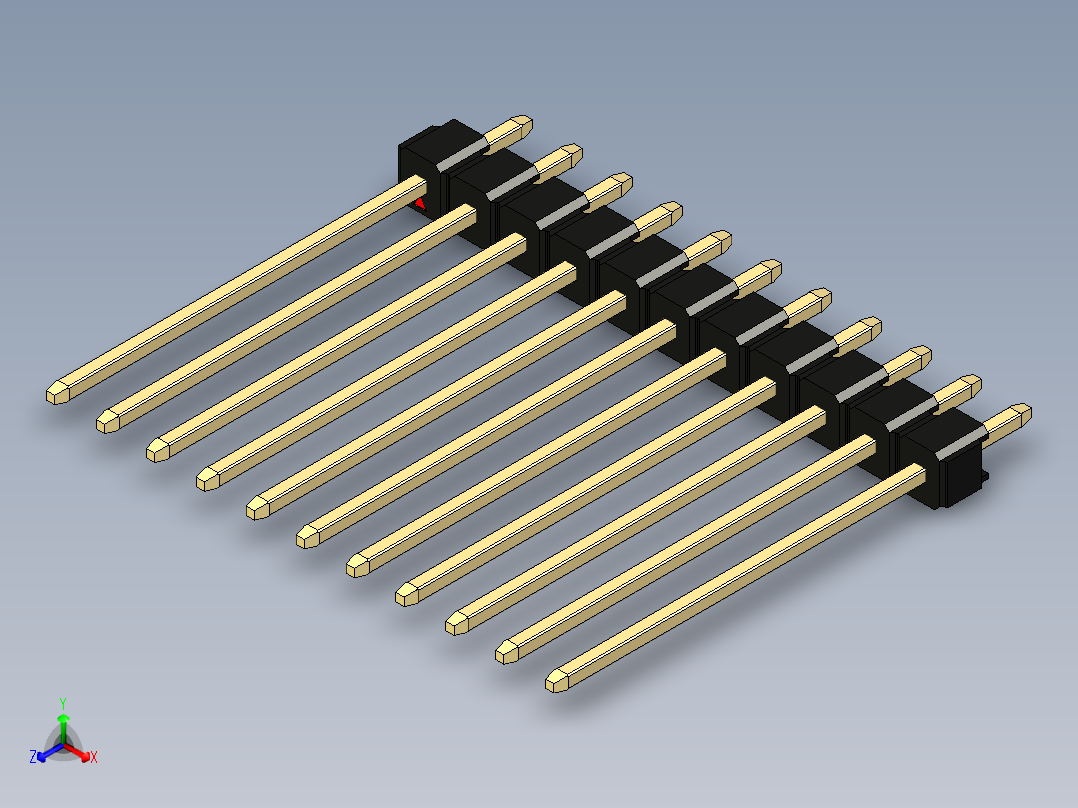 彩色公头100mil（2.54mm）系列-DS1021_black_1x11p_100mil_Type19_rev1.0正等轴测图