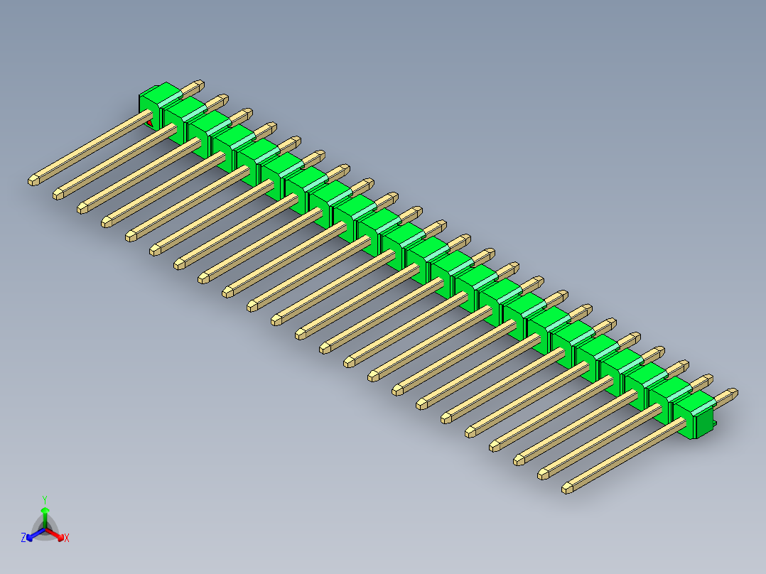 彩色公头100mil（2.54mm）系列-DS1021_green_1x23p_100mil_Type5_rev1.0正等轴测图