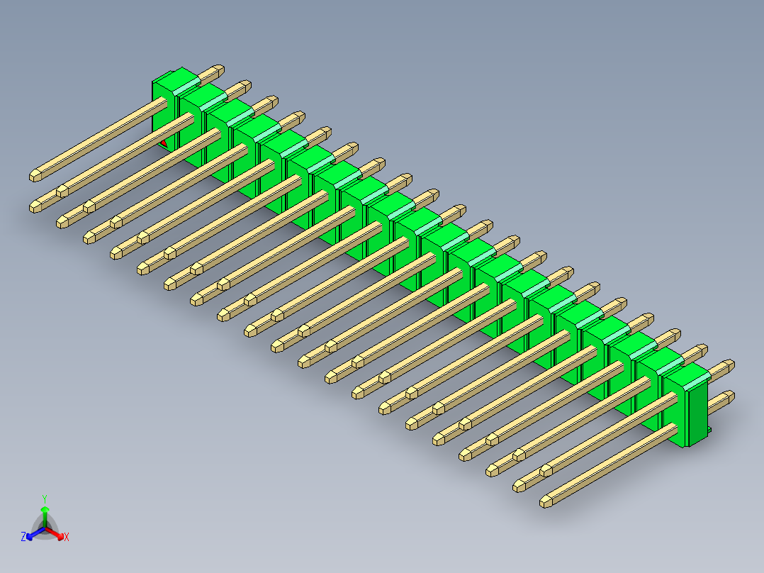 彩色公头100mil（2.54mm）系列-DS1021_green_2x20p_100mil_Type5_rev1.0正等轴测图