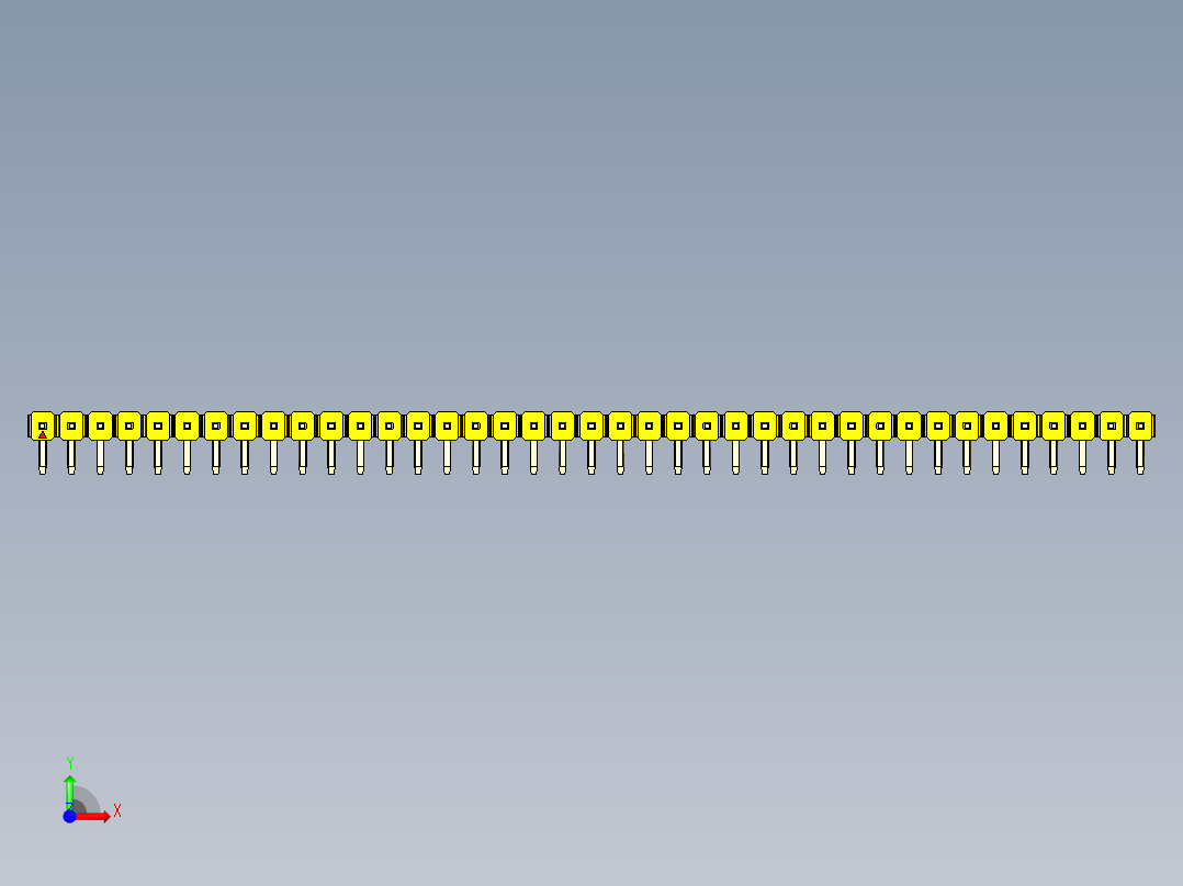 彩色公排针 100mil 2.54mm 系列-DS1022_yellow_1x39p_100mil_TypeD_rev1.0前视图