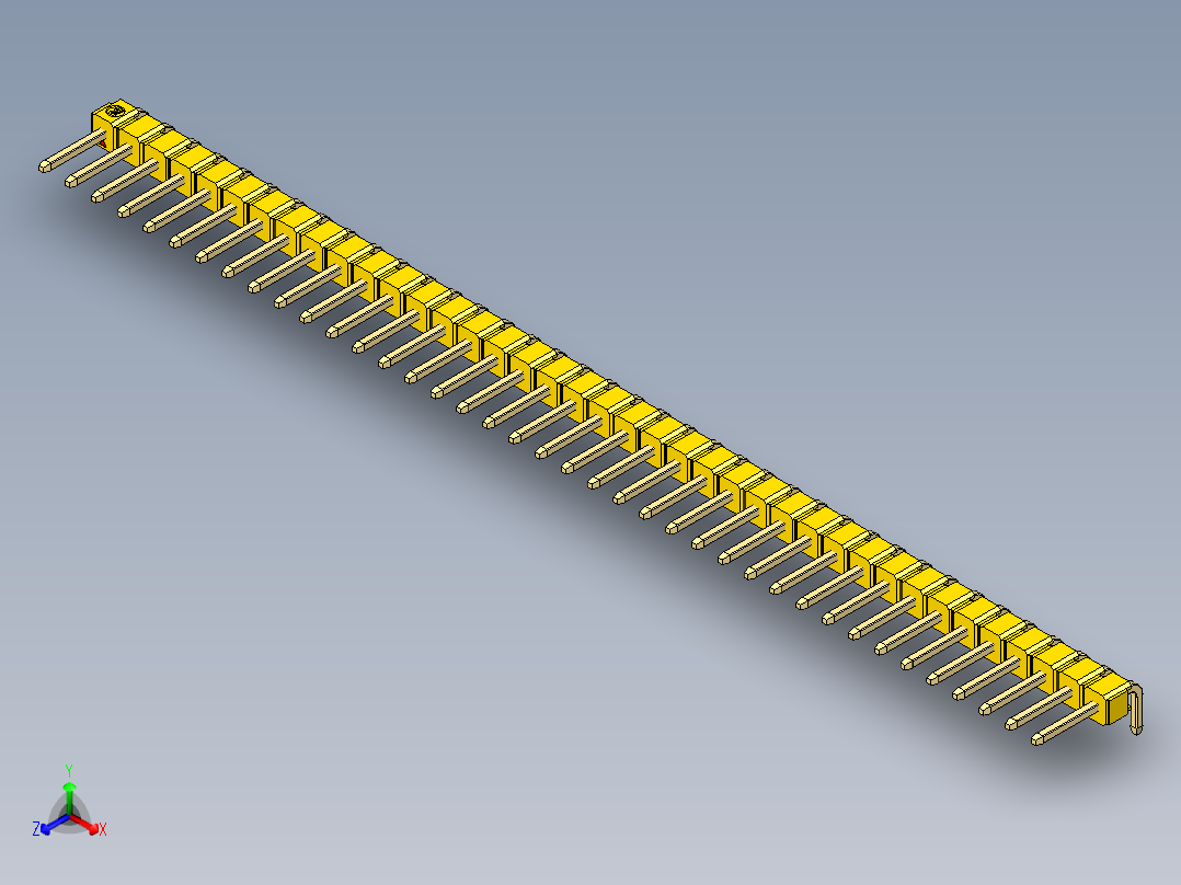彩色公排针 100mil 2.54mm 系列-DS1022_yellow_1x39p_100mil_TypeD_rev1.0正等轴测图
