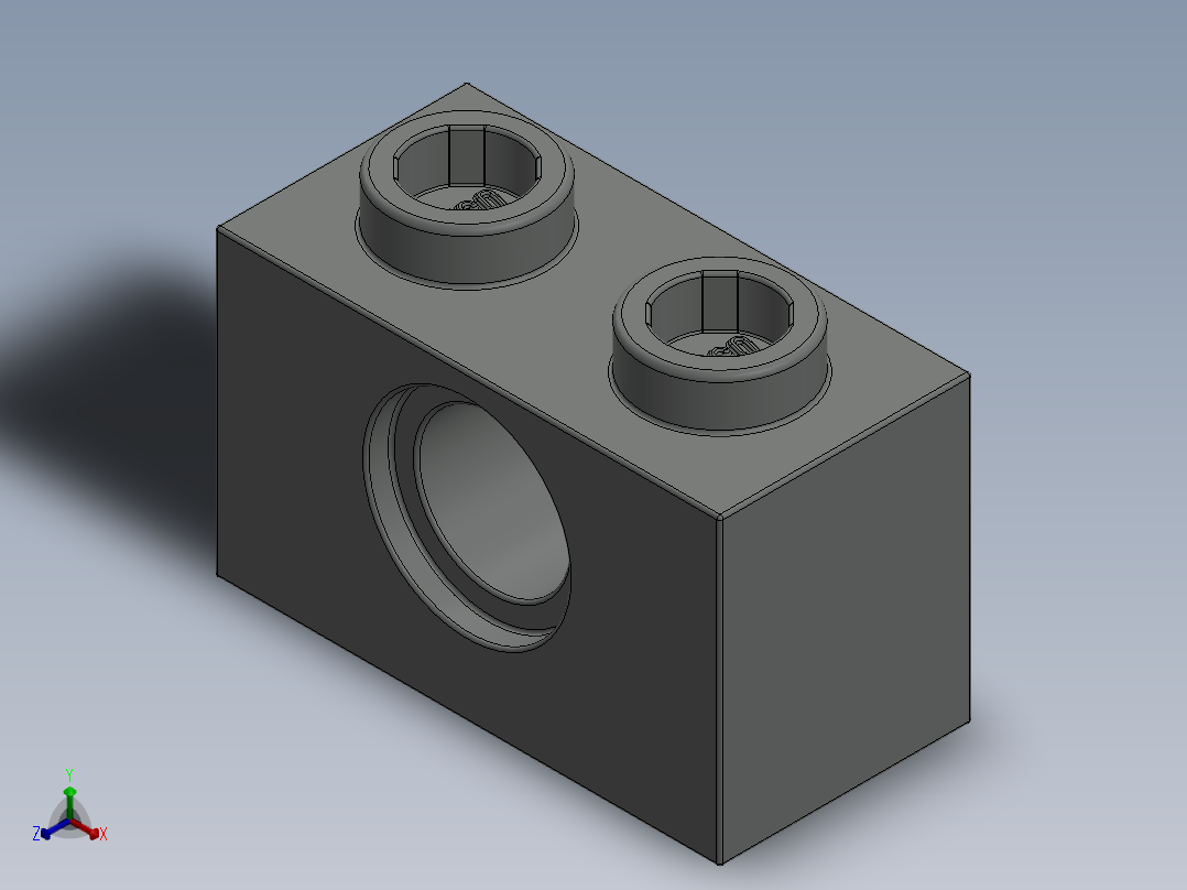 乐高机械组积木（横梁）-370002 Old Grey Technic Brick 1 x 2 with Hole正等轴测图