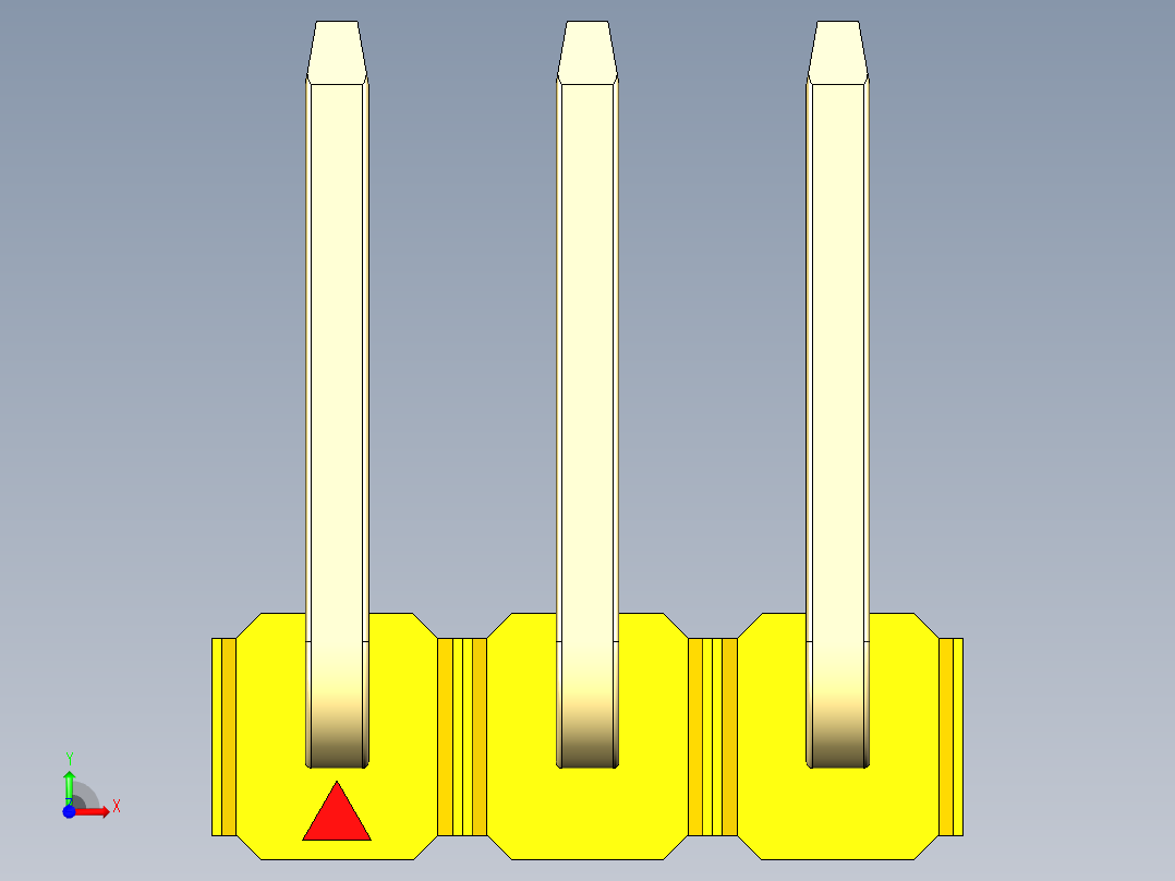 彩色公排针 100mil 2.54mm 系列-DS1022_yellow_03p_100mil_TypeU_rev1.0前视图