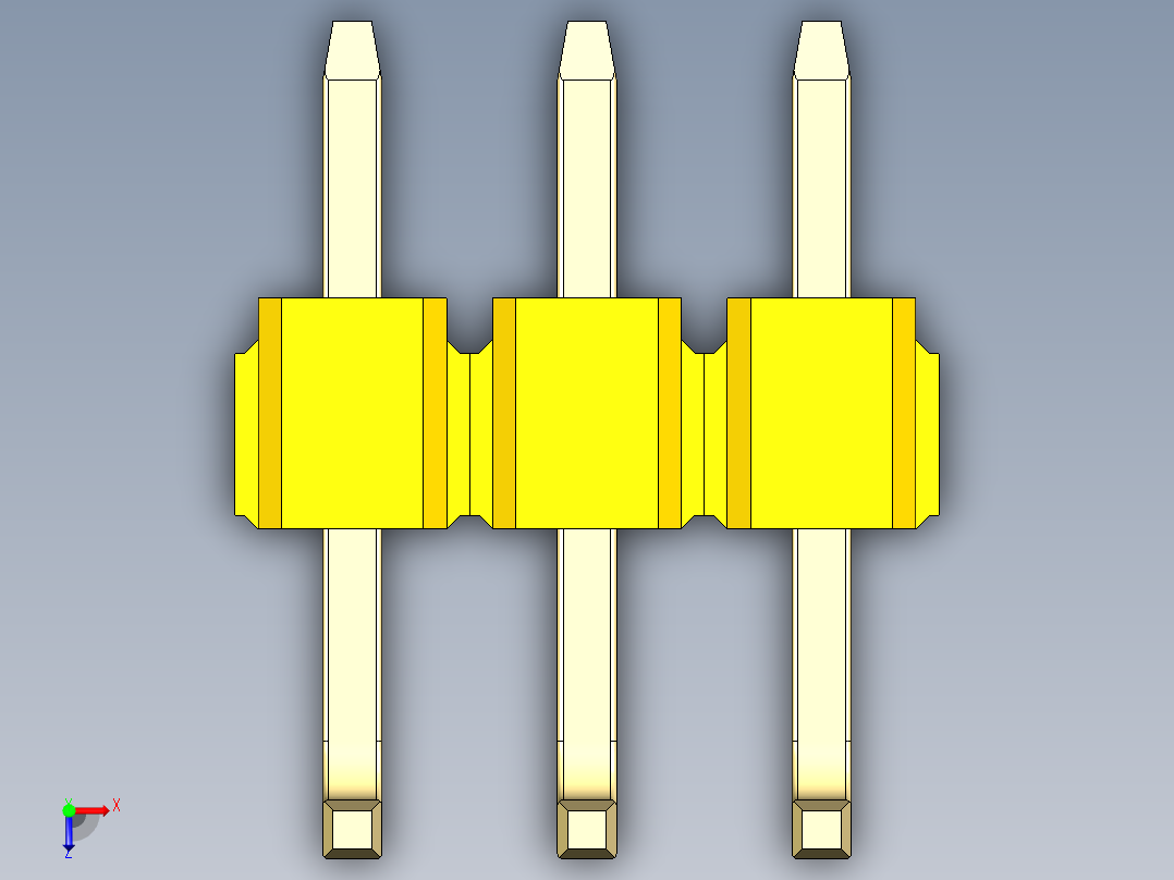 彩色公排针 100mil 2.54mm 系列-DS1022_yellow_03p_100mil_TypeU_rev1.0俯视图