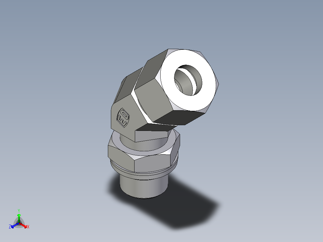 卡套式工业通用硬管接头EO_Adjustable_locknut_45_deg_elbow_VEE12SMCF正等轴测图