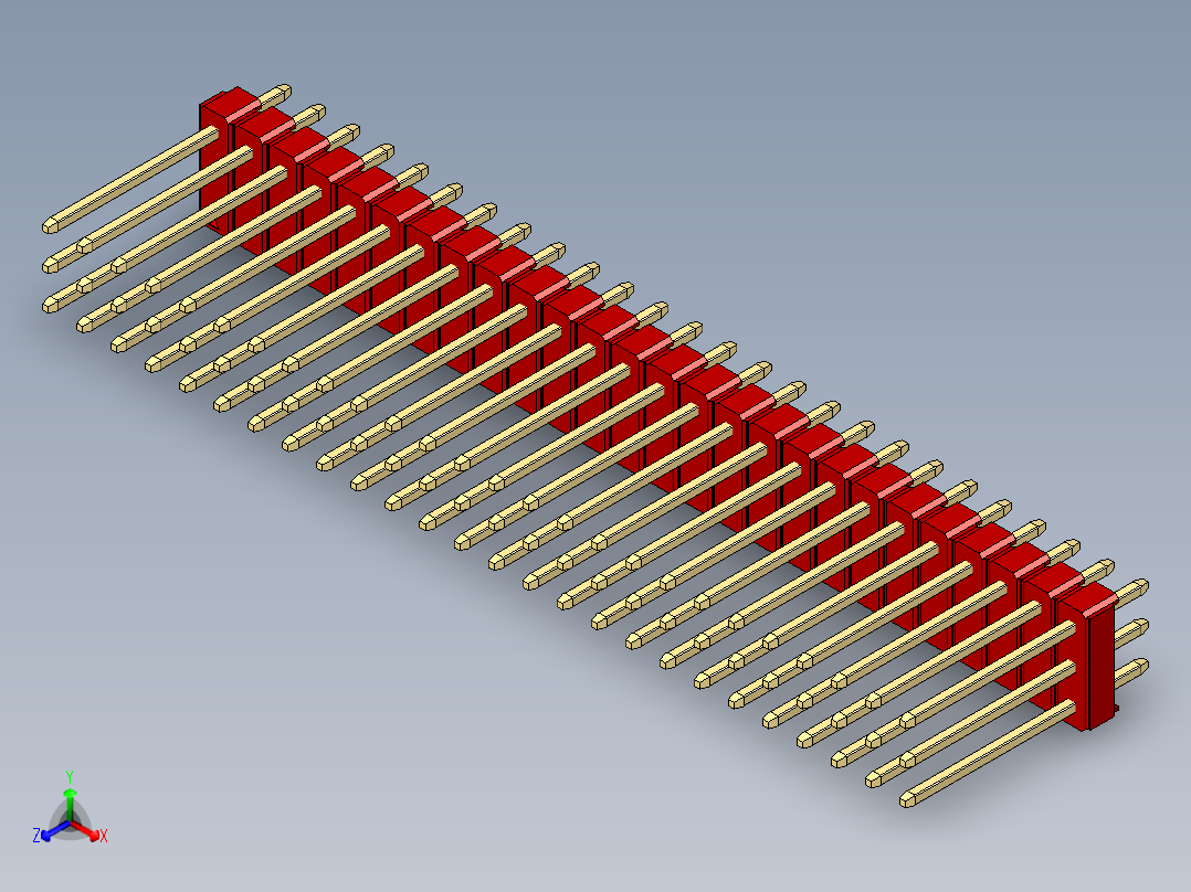 彩色公头100mil（2.54mm）系列-DS1021_red_3x26p_100mil_Type5_rev1.0正等轴测图