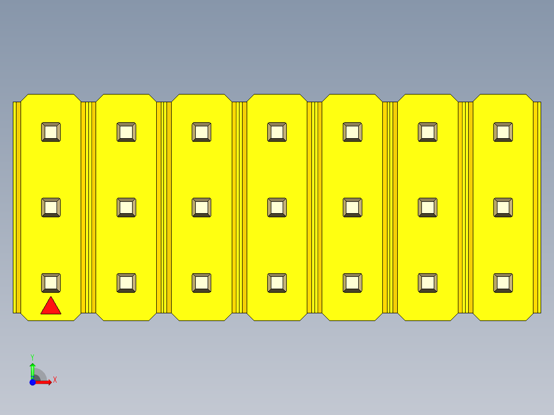彩色公头100mil（2.54mm）系列-DS1021_yellow_3x07p_100mil_Type1_rev1.0前视图