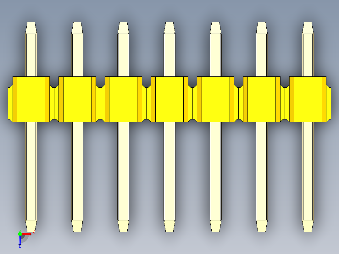 彩色公头100mil（2.54mm）系列-DS1021_yellow_3x07p_100mil_Type1_rev1.0俯视图