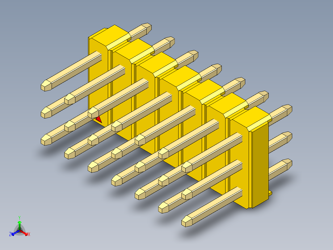 彩色公头100mil（2.54mm）系列-DS1021_yellow_3x07p_100mil_Type1_rev1.0正等轴测图