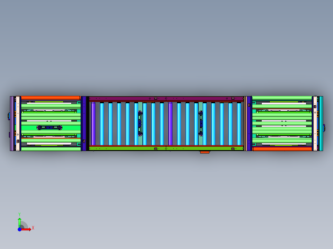 连续式辊筒流水线配移栽升降机前视图