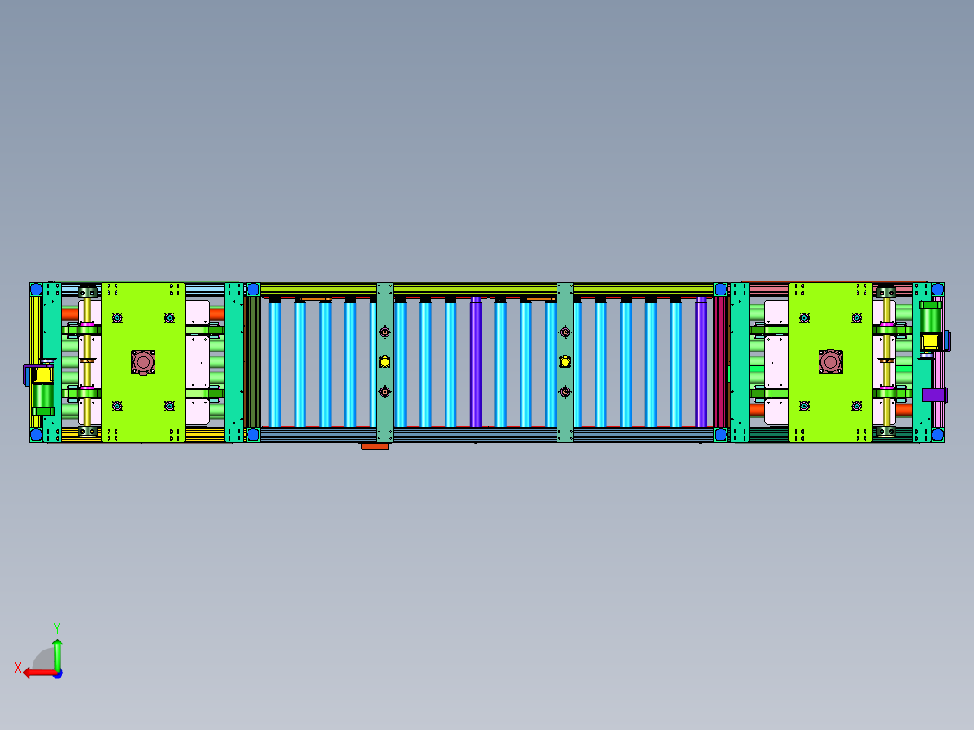 连续式辊筒流水线配移栽升降机后视图