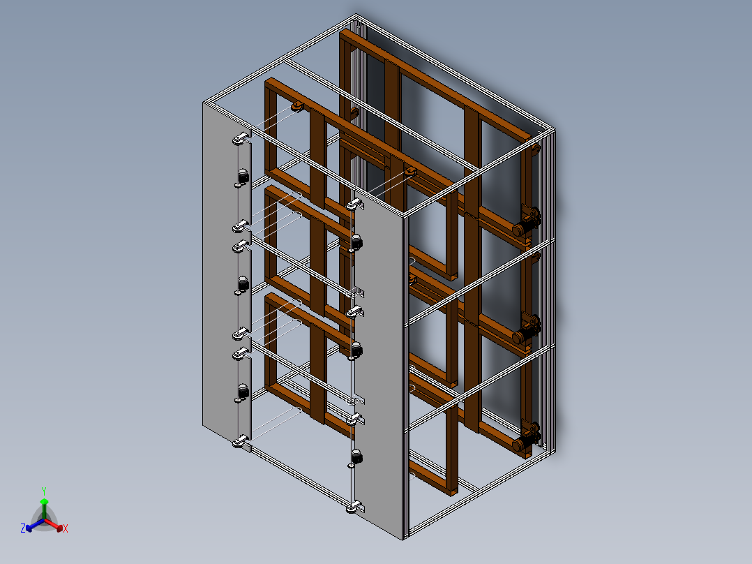 Q418-立体车库机械系统中推拉机构的结构设计【三维SolidWorks】正等轴测图