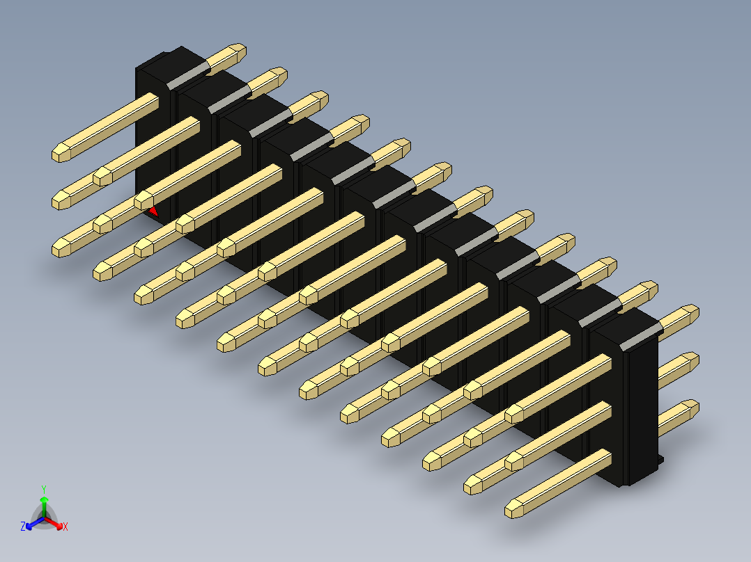彩色公头100mil（2.54mm）系列-DS1021_black_3x12p_100mil_Type1_rev1.0正等轴测图