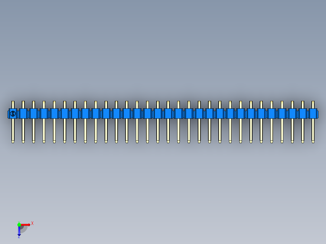 彩色公排针 100mil 2.54mm 系列-DS1022_blue_1x30p_100mil_TypeD_rev1.0俯视图