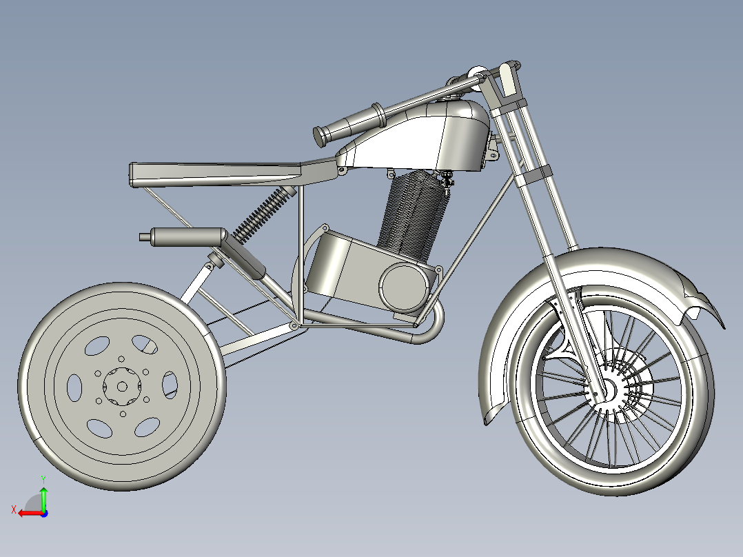 摩托车三轮--igs stp后视图
