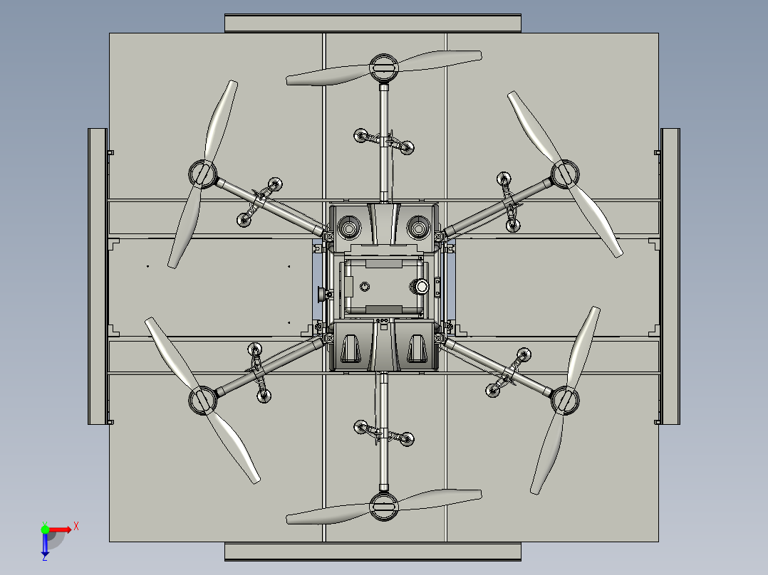 无人机停机坪自动收放停机坪的无人机无人值守站带自动充电农药补充俯视图