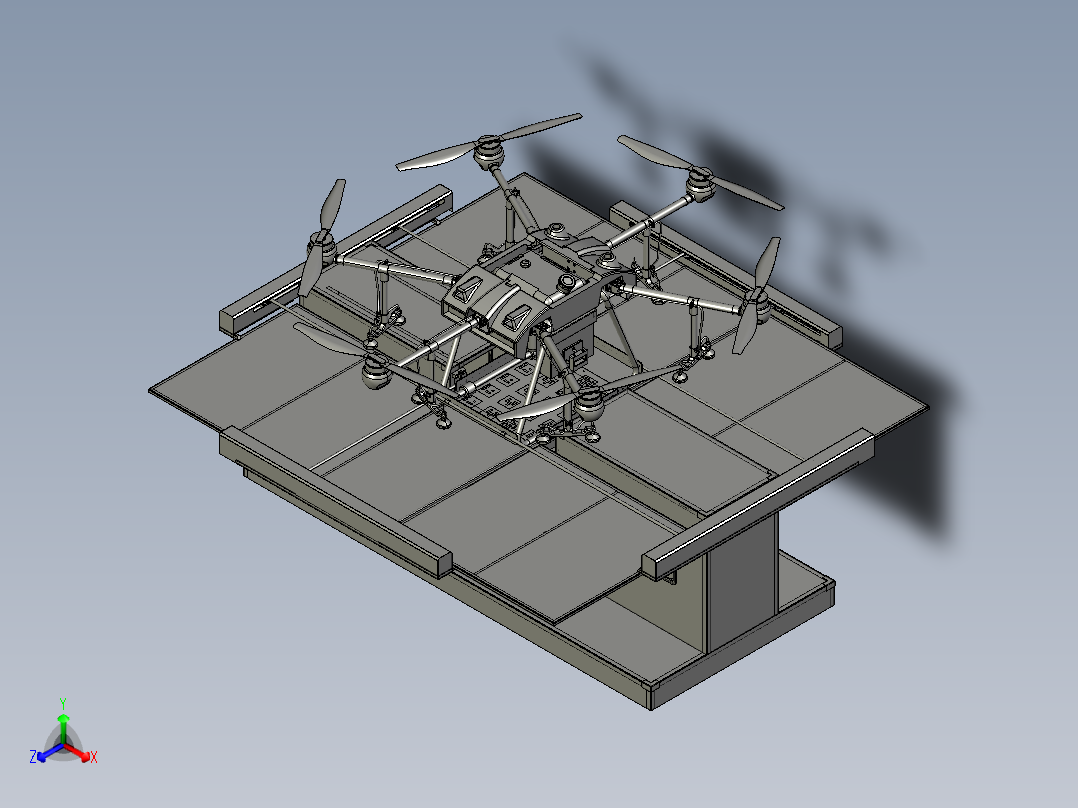 无人机停机坪自动收放停机坪的无人机无人值守站带自动充电农药补充正等轴测图