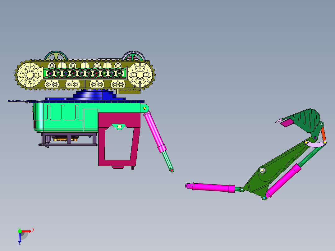 履带轮式一体水陆两用挖机俯视图