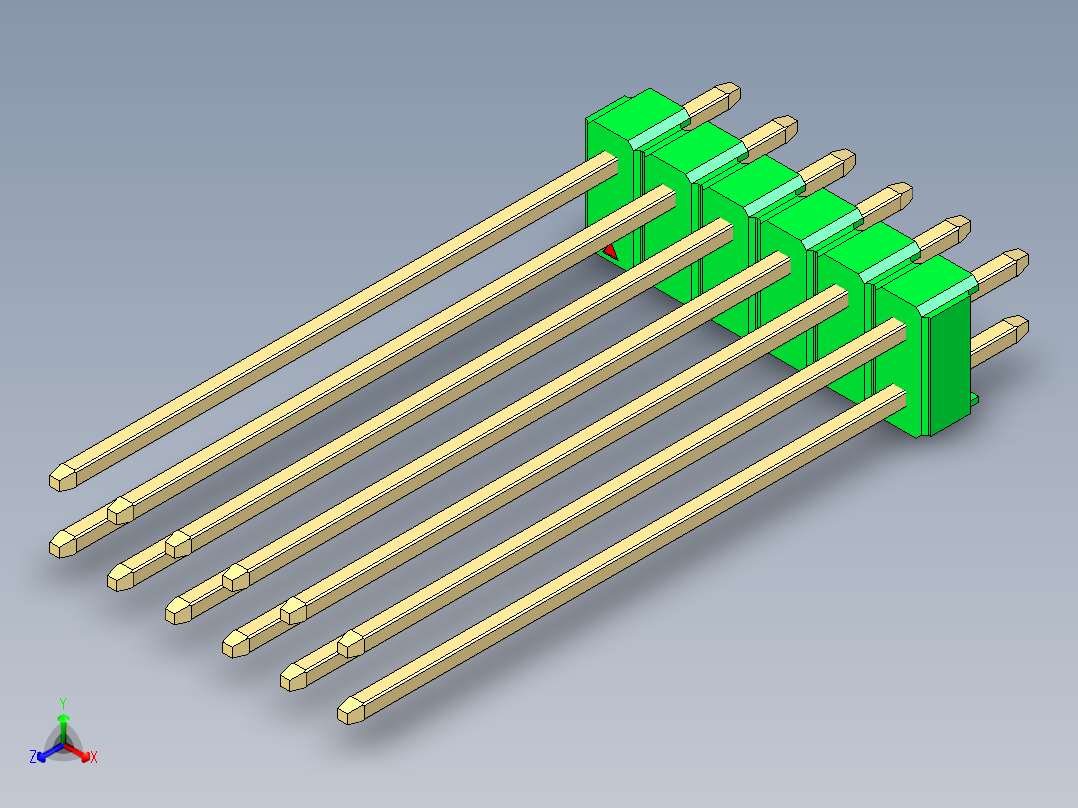 彩色公头100mil（2.54mm）系列-DS1021_green_2x06p_100mil_Type43_rev1.0正等轴测图