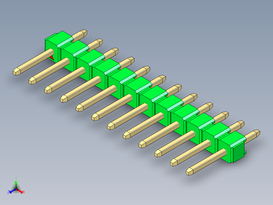 彩色公头100mil（2.54mm）系列-DS1021_green_1x12p_100mil_Type1_rev1.0正等轴测图