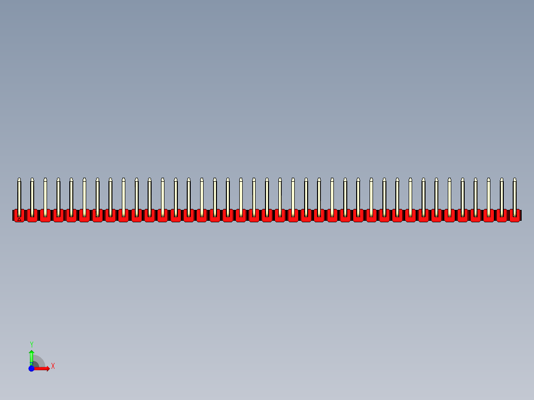 彩色公排针 100mil 2.54mm 系列-DS1022_red_39p_100mil_TypeU_rev1.0前视图